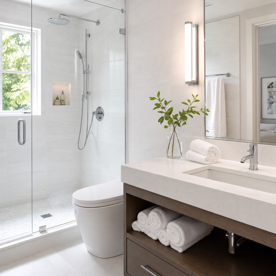 A sparkling clean modern bathroom