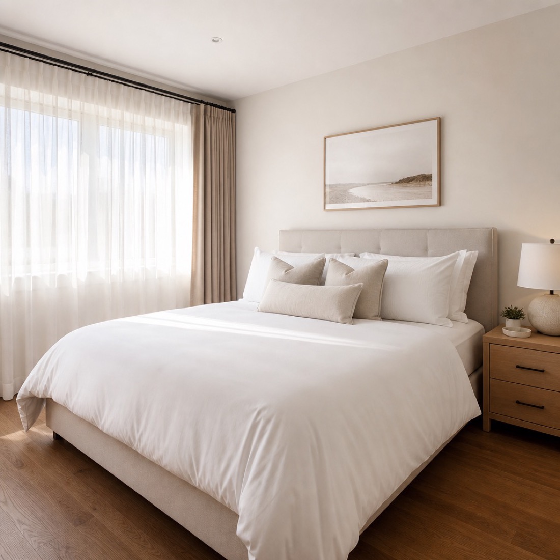 A bright, tidy, freshly cleaned bedroom